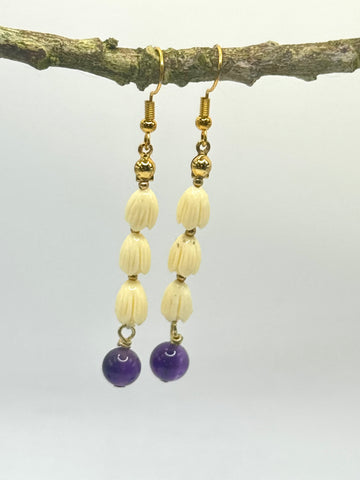 PURPLE AMETHYST + PĪKAKE ACCENT DANGLE EARRINGS