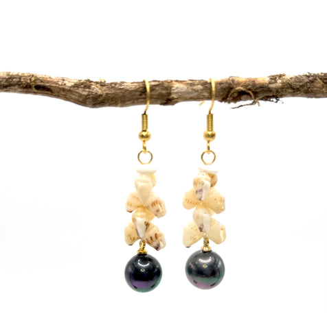 SALE $79 NIIHAU SHELL + BLACK PEARL EARRING