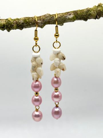 NIIHAU PĪKAKE + PINK PEARL DANGLES