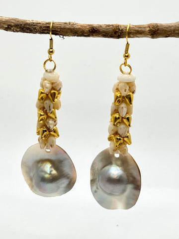DELUXE NIIHAU SHELL + 14k GOLD AND MABE PEARL EARRING