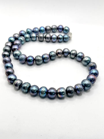 22”  LARGE BLUE SILVER PEARL NECKLACE (9-11mm)