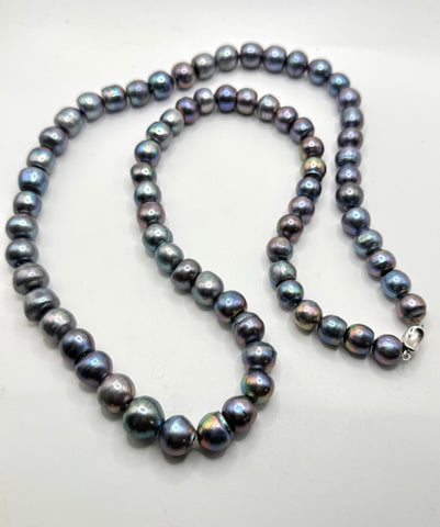SALE! 33” LARGE BLUE SILVER PEARL NECKLACE (9-11mm)