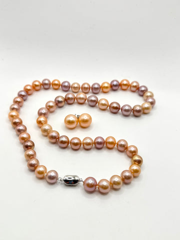 22 INCH PASTEL EDISON PEARL NECKLACE (9-11mm) + EARRING SET