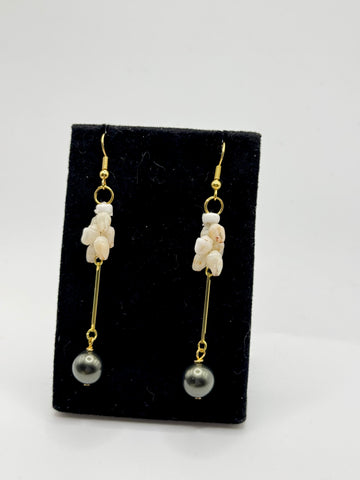 NIIHAU SHELL BLACK PEARL DANGLE (2”)